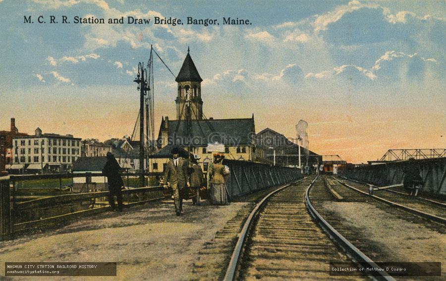 Postcard: Maine Central Railroad Station and Draw Bridge, Bangor, Maine